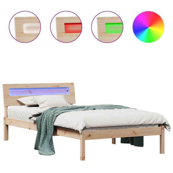 vidaXL Bed Frame with Headboard Brown 75 x 190 cm Solid Pine Wood