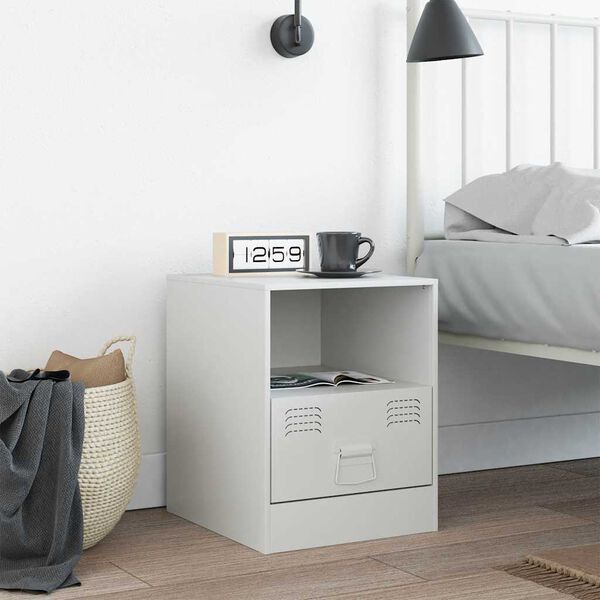 vidaXL Bedside Cabinet White 34.5x39x44 cm Steel