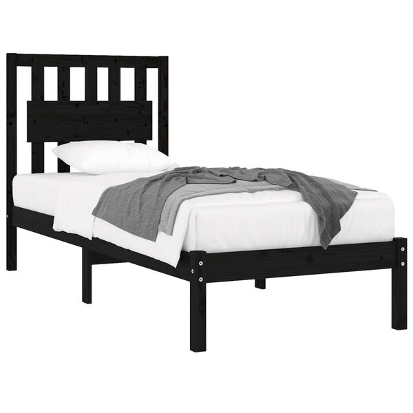 vidaXL Bed Frame without Mattress Black Solid Wood Small Single