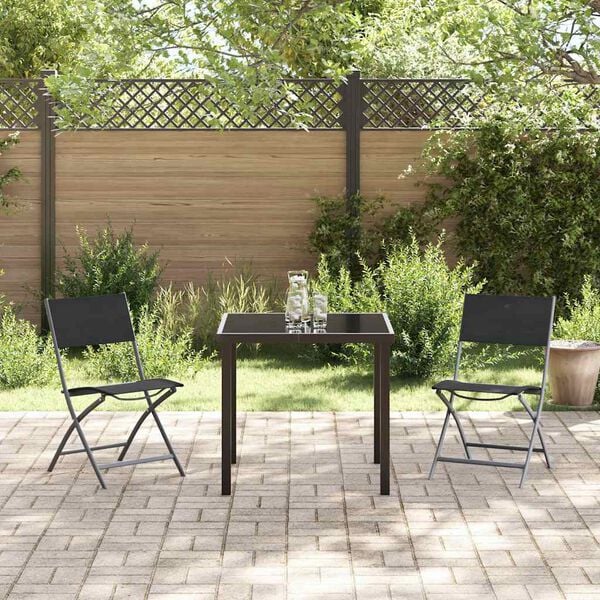 vidaXL Garden Dining Set Folding 3 pcs Black Powder-Coated Steel
