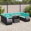 vidaXL 10 Piece Garden Sofa Set with Cushions Black Poly Rattan Acacia
