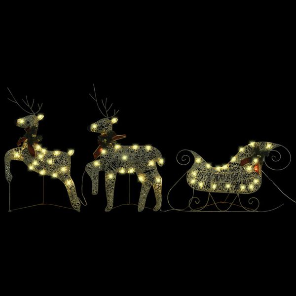vidaXL Reindeer & Sleigh Christmas Decoration 140 LEDs Outdoor Gold