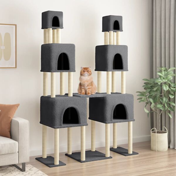 vidaXL Cat Tree with Sisal Scratching Posts Dark Grey 199 cm