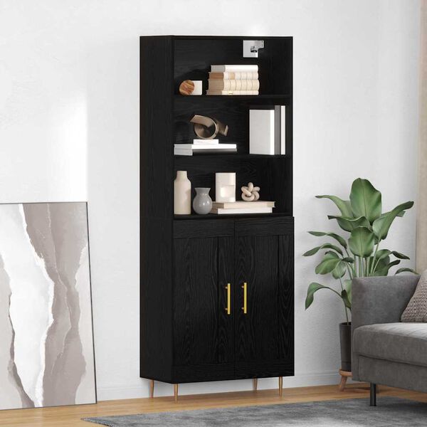 vidaXL Highboard Black Oak 69.5 x 34 x 180 cm Engineered Wood