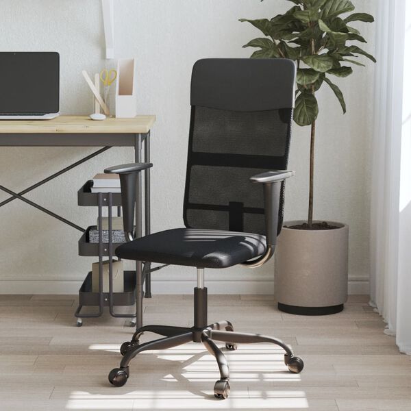 vidaXL Office Chair Height Adjustable Black Mesh Fabric and Faux Leather