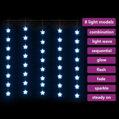 vidaXL LED Star Curtain Fairy Lights 200 LED Blue 8 Function