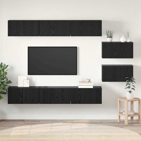vidaXL TV Cabinet Set Wall-mounted Black Oak Engineered Wood