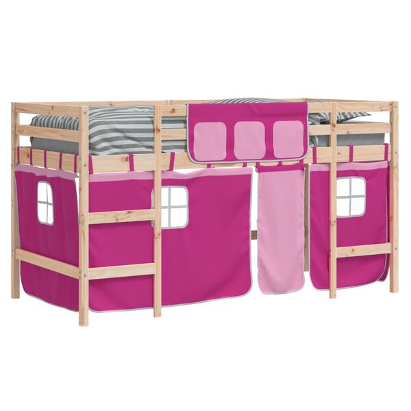 vidaXL Kids' Loft Bed with Curtains without Mattress Pink 80x200cm