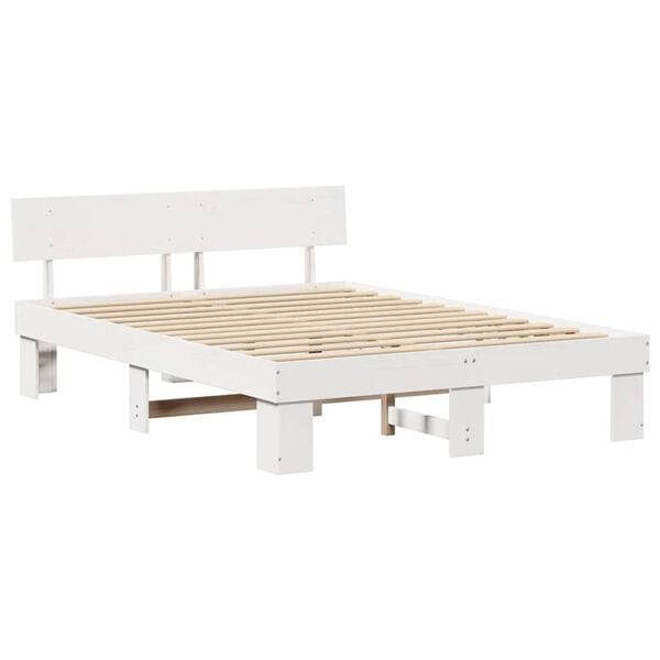 vidaXL Bed Frame with Headboard White 160 x 200 cm Solid Pine Wood