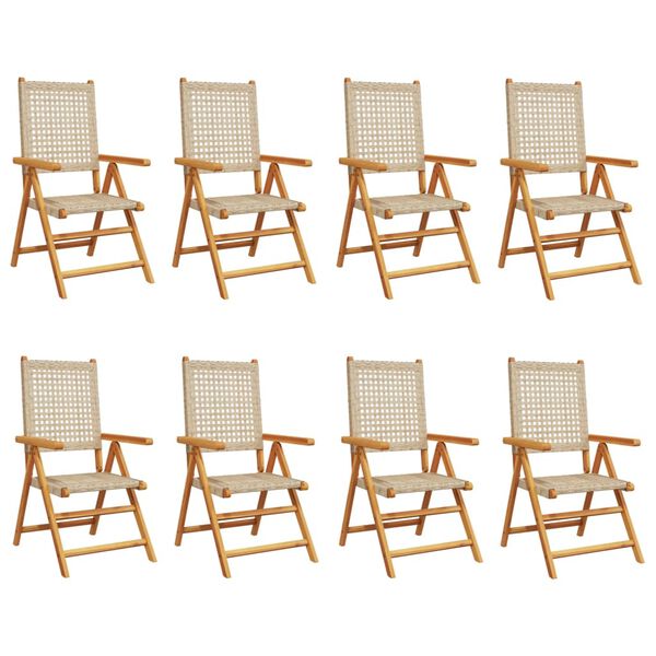vidaXL Reclining Garden Chairs 8 pcs Beige Poly Rattan and Solid Wood