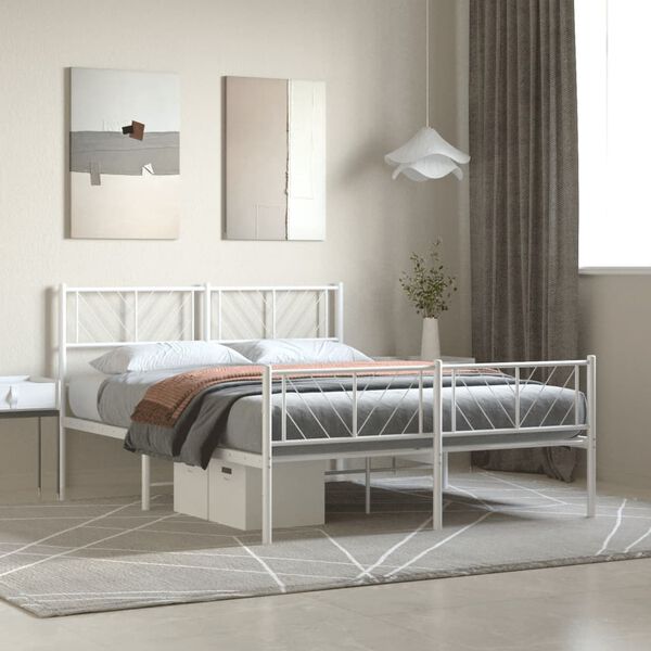 vidaXL Metal Bed Frame without Mattress with Footboard White 140x190cm