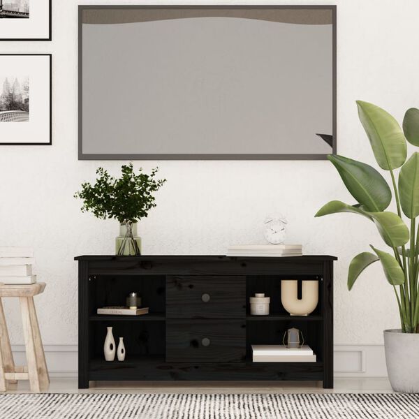vidaXL TV Cabinet Black 103x36.5x52 cm Solid Wood Pine