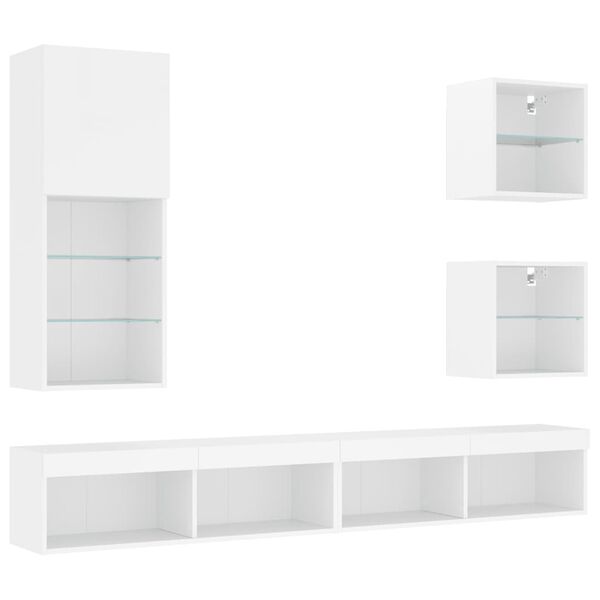 vidaXL 5 Piece TV Wall Units with LED White Engineered Wood