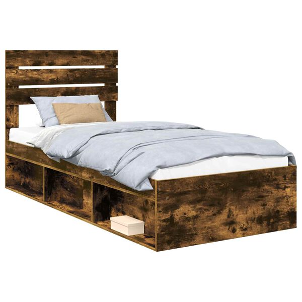 vidaXL Bed Frame Smoked Oak 100 x 200 cm Solid Pine Wood