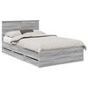 vidaXL Bed Frame with Drawer Grey Sonoma 120 x 190 cm Engineer Wood