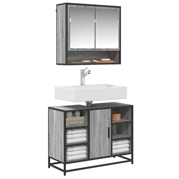 vidaXL Bathroom Sink Cabinet Grey Sonoma 80x33x60 cm Engineered Wood