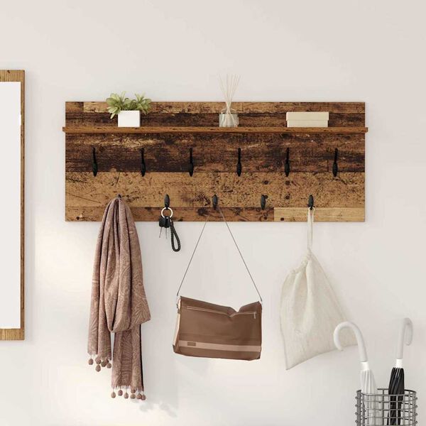 vidaXL Wall-Mounted Coat Rack with Shelf Old wood Engineered wood
