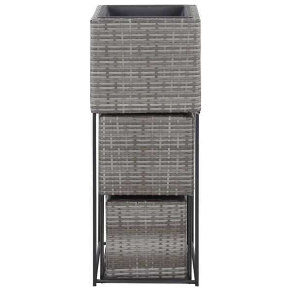 vidaXL Garden Raised Beds 3 pcs Poly Rattan Grey