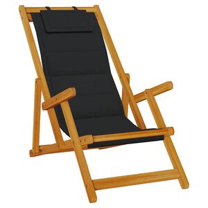 vidaXL Folding Chair with Armrests Black Acacia Wood & Textilene