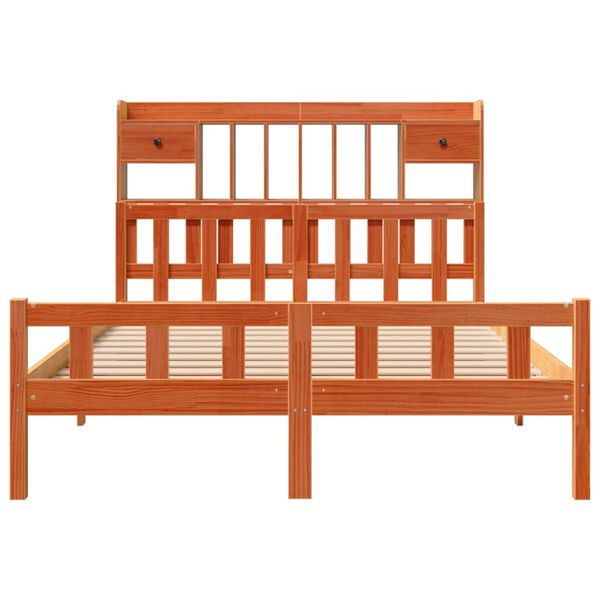 vidaXL Bookcase Bed without Mattress Wax Brown 150x200 cm King Size Solid Wood Pine