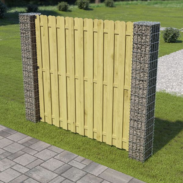 vidaXL Garden Fence Panel with Gabion Posts Pinewood 180x180 cm
