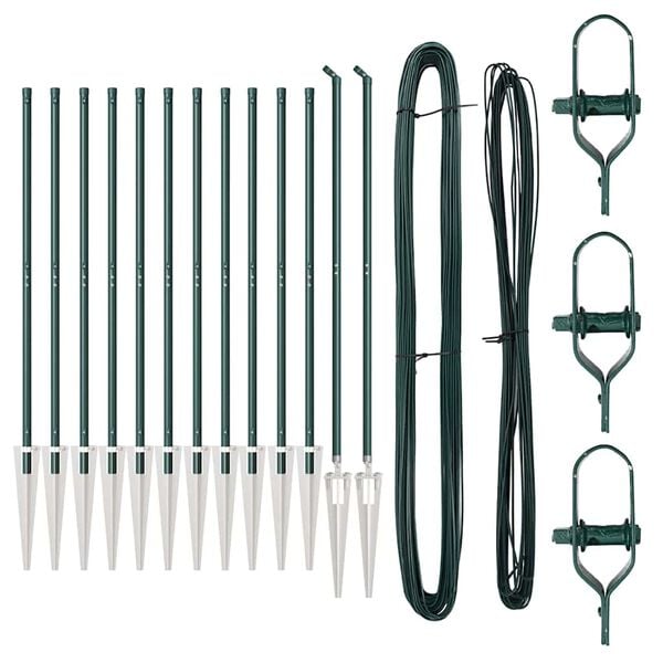 vidaXL Fence Post 13 pcs Green Steel