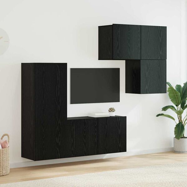 vidaXL TV Cabinet Wall-mounted 4 pcs Black Oak Engineered Wood
