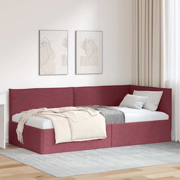 vidaXL Corner Bed Frame with Headboard Wine Red 90 cm x 200 cm Velvet