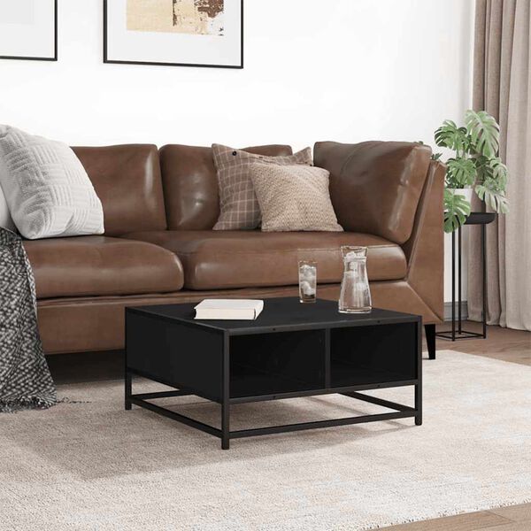 vidaXL Coffee Table Black 60.5x60.5x30 cm Engineered Wood and Metal