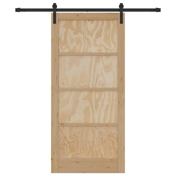 vidaXL Sliding Door Natural and Black 93 x 202 cm Solid Pine Wood