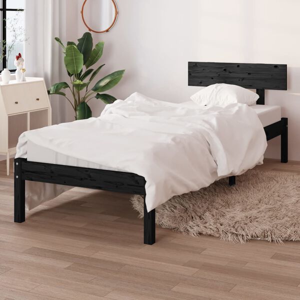 vidaXL Bed Frame without Mattress Black Solid Wood 90x200 cm