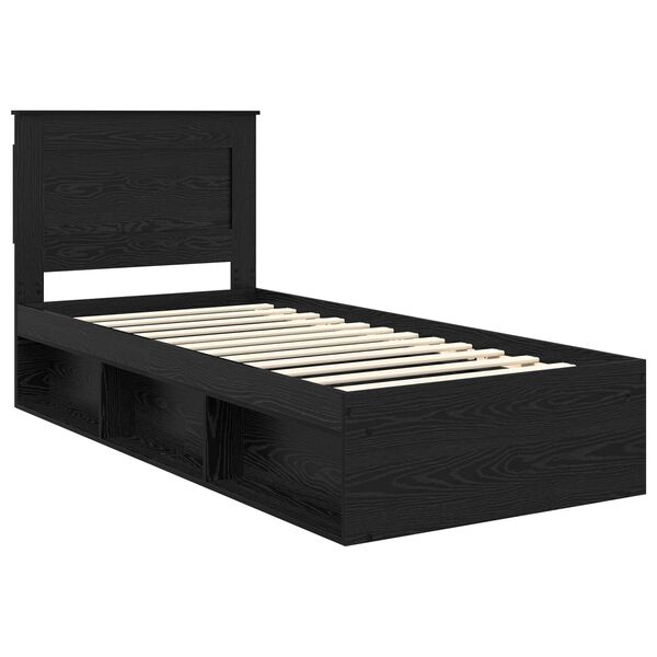 vidaXL Bed Frame with Headboard Black 100 x 200 cm Solid Pine Wood