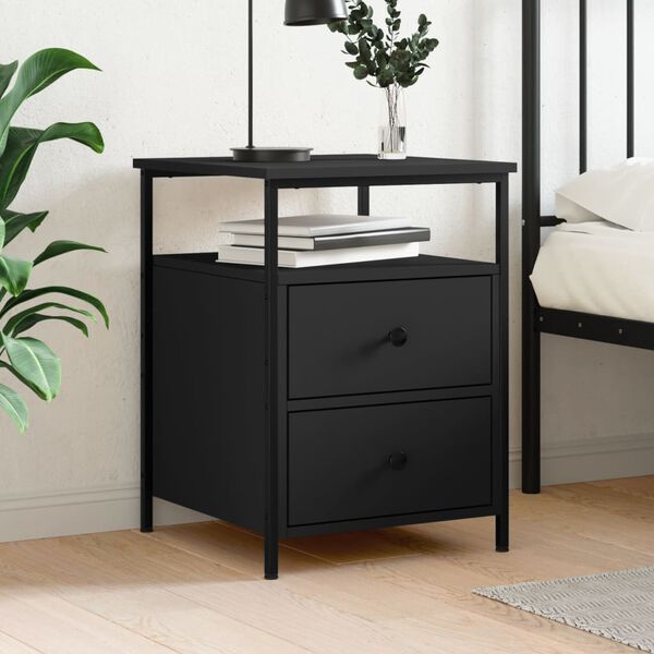 vidaXL Bedside Cabinet Black 44x45x60 cm Engineered Wood