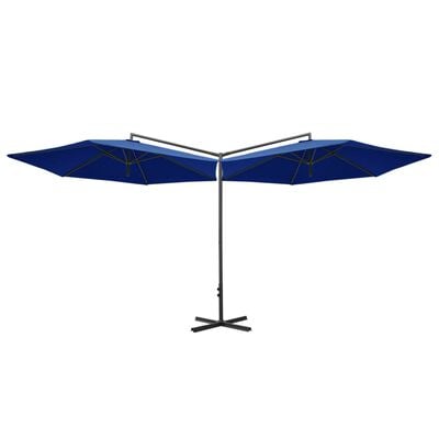 vidaXL Double Parasol with Steel Pole Azure Blue 600 cm