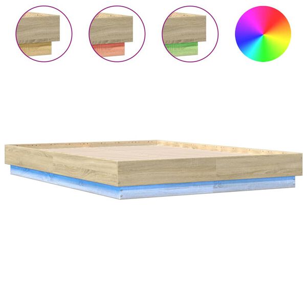 vidaXL Bed Frame with LED without Mattress Sonoma Oak 140x190 cm