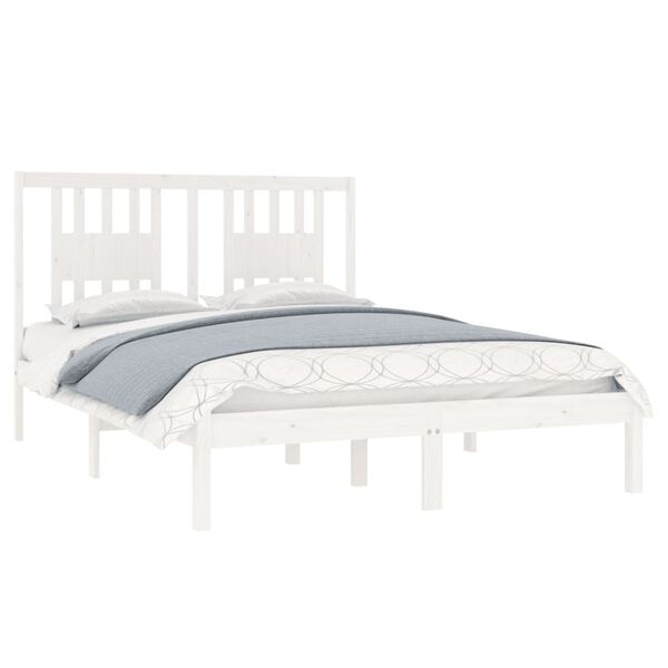 vidaXL Bed Frame without Mattress White Solid Wood Double