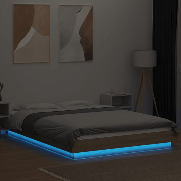 vidaXL Bed Frame with LED Lights without Mattress Sonoma Oak 140x200cm