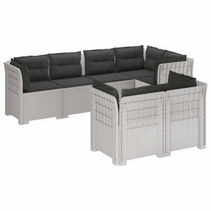 vidaXL 7-Seater Garden Sofa with Cushions Rattan Look PP White