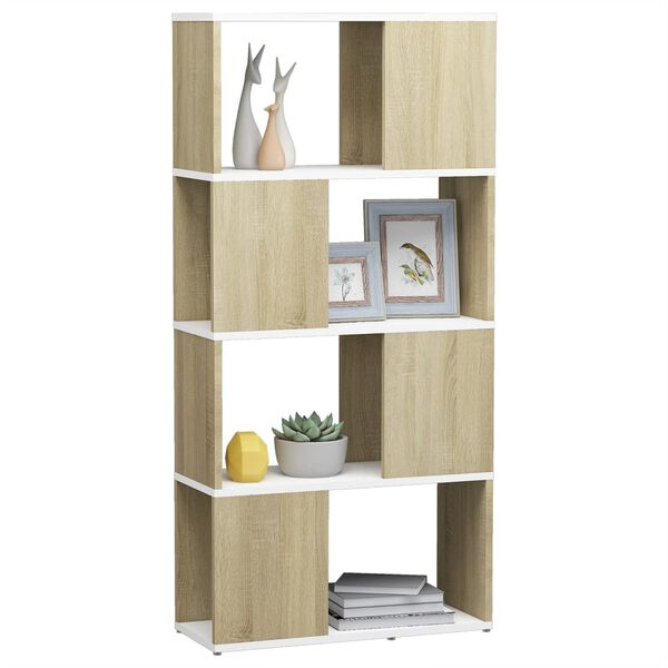 vidaXL Book Cabinet Room Divider White and Sonoma Oak 60x24x124.5 cm
