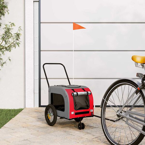vidaXL Pet Bike Trailer with Storage Red and grey 124.5 x 63.5 x 53 cm