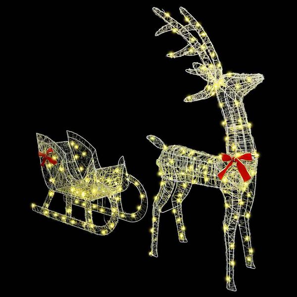 vidaXL Reindeer Pull Sleigh Warm white 70 x 26 x 130 cm Acrylic