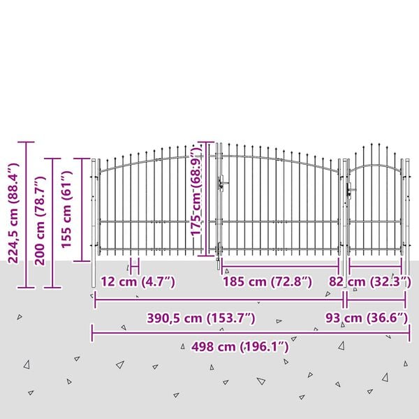 vidaXL Garden Gate with Lock Grey 195 x 400 cm Steel