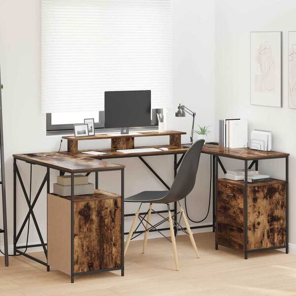 vidaXL Desk with Drawer Smoked Oak 182 x 101 x 87.5 cm Engineered Wood