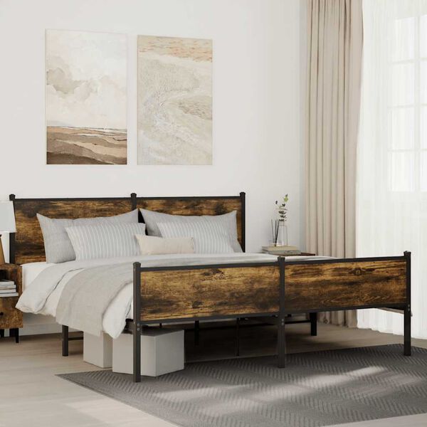 vidaXL Metal Bed Frame without Mattress Smoked Oak 160x200 cm