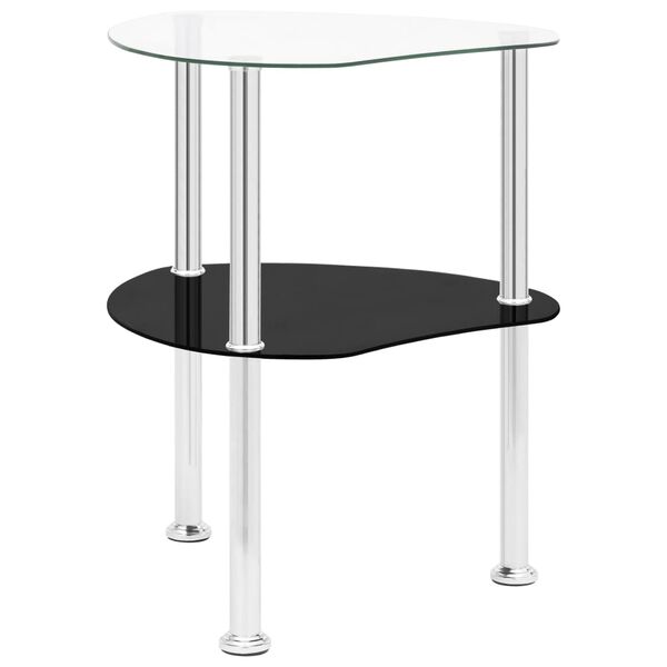 vidaXL 2-Tier Side Table Transparent & Black 38x38x50cm Tempered Glass