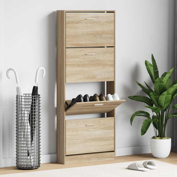 vidaXL Shoe Cabinet Oak 59x17x150 cm Engineered Wood