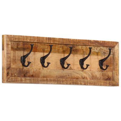 vidaXL Wall-mounted Coat Rack with 5 Hooks Solid Wood Mango