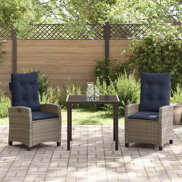 vidaXL Garden Dining Set with Cushion 3 pcs Grey Poly Rattan