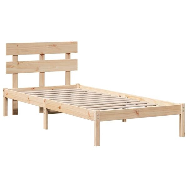 vidaXL Bed Frame with Headboard Brown 90 x 200 cm Solid Pine wood