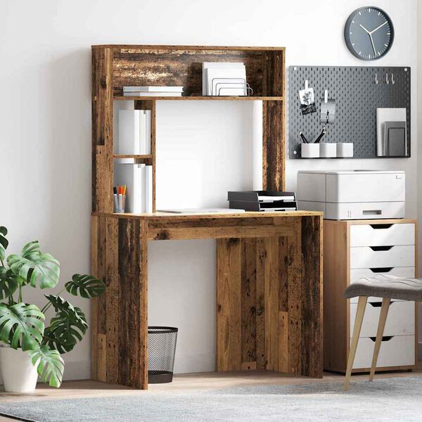 vidaXL Desk with Shelf Old Wood 91 x 50 x 149 cm Engineered Wood